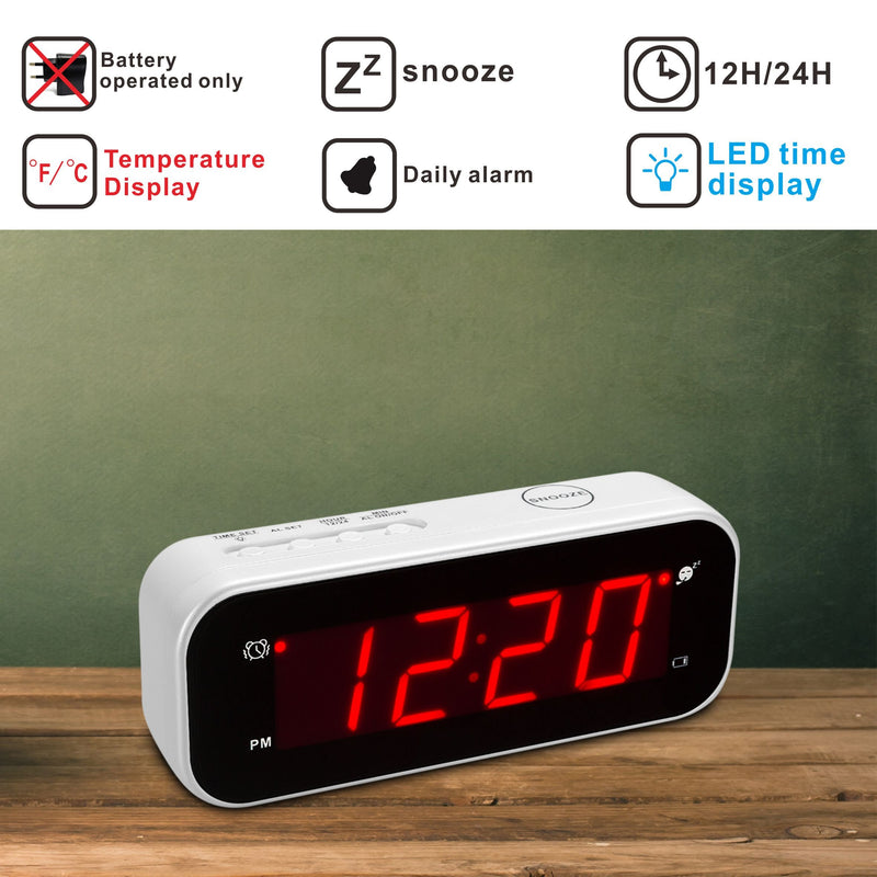 NewNest Australia - Kwanwa Small Digital LED Alarm Clock Battery Powered Operated Only with Thermometer for Travel Kids Girls Teens 