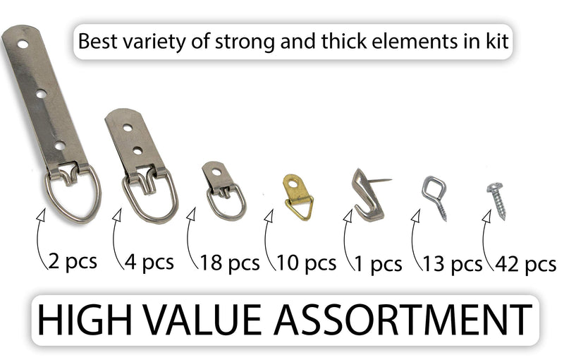 NewNest Australia - Picture Wire Hanging Kit 100+ Pieces - D-Ring, Screws, Hanging Hooks,Level. Supports up to 50 lbs (120 Feet) Stainless Steel Wire Hanger | Comes with Solid Box 