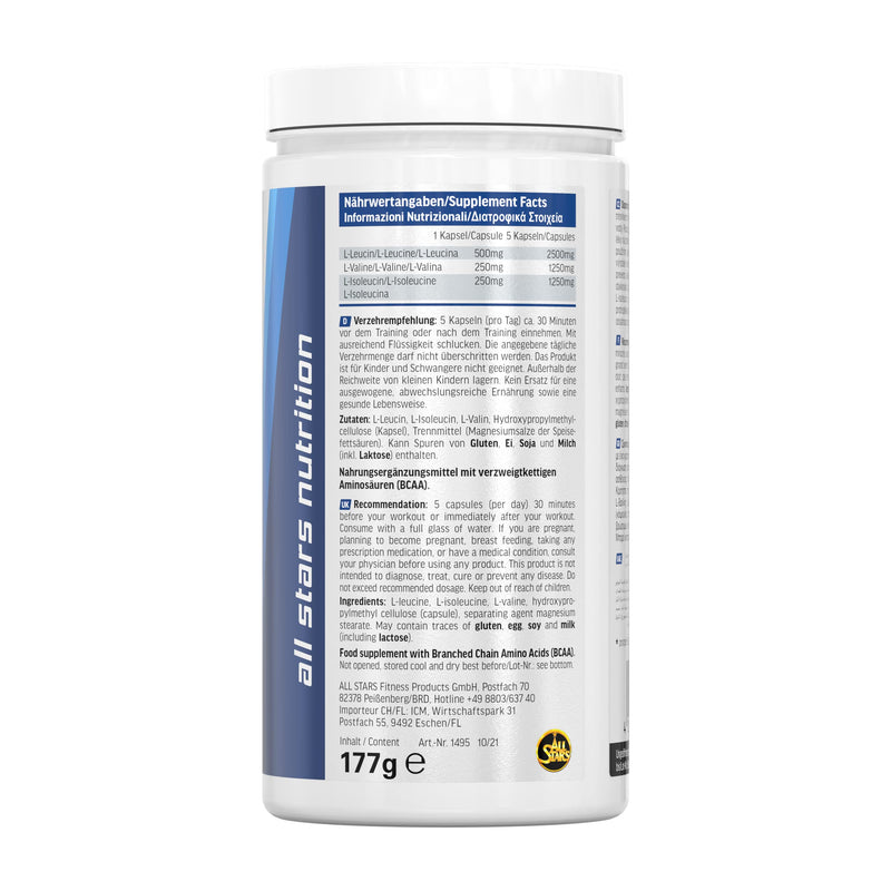 All Stars Bcaa Mega Caps, Branched Chain Amino Scids, 150 Bcaa Capsules, Vegan, 1000 Mg Bcaas Per Capsule With L-Leucine + L-Valine + L-Isoleucine, Supplement Without Gelantine, Low Fat And Sugar - NewNest Australia