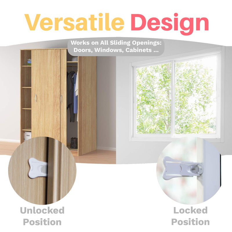 Sliding Door Lock for Child Safety (4-Pack) - Inaya - Child Proof Locks for Sliding Glass Doors, Windows, Closets & Cabinets. Safety Locks for All Your Home Openings. - NewNest Australia