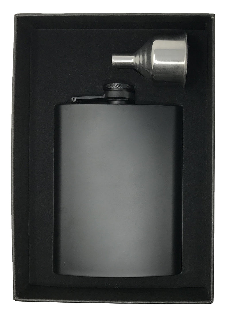 NewNest Australia - Hip Flask for Liquor 8 Ounce Stainless Steel Black Matte Black Hinge Leakproof with Big Funnel in Premium Black Box for Men and Women 