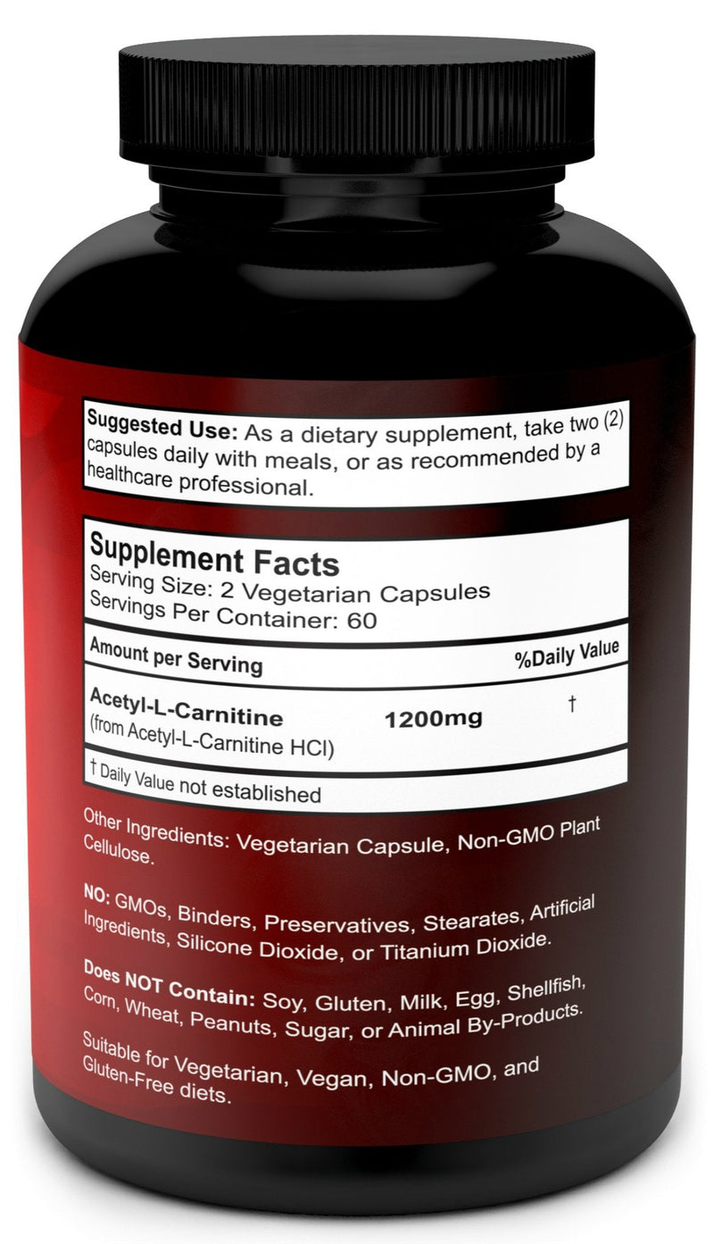 Acetyl L-Carnitine Capsules 1200mg Per Serving - L Carnitine Supplement 120 Vegetarian Capsules 1 - NewNest Australia