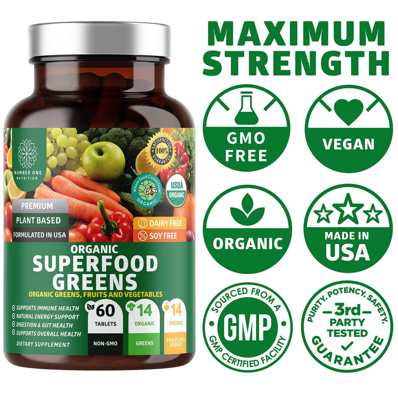 2-Pack N1N Premium Organic Green Superfood, Fruits & Veggies [28 Powerful Ingredients] Natural Supplement with Alfalfa, Beet Root & Tart Cherry for Energy, Immunity, Digestion, Made in USA, 120 Ct - NewNest Australia