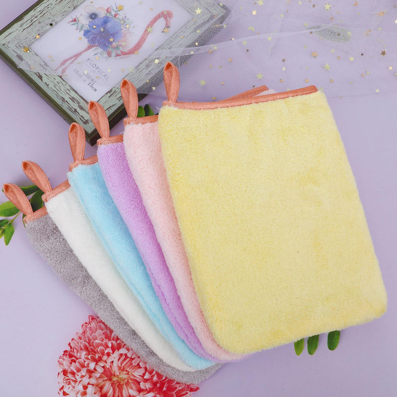 PHOGARY 6 Pcs Microfiber Washing Gloves Wash Cloth Coral Fleece Soft Face Glove Bath Spa Cloth Reusable Makeup Remover Gloves 6 Colors - NewNest Australia