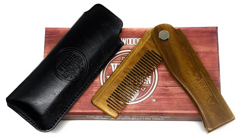Foldable beard comb for men with case - Natural butterfly comb with gift box - Green sandalwood comb for grooming and combing hair, beards and mustaches from Viking Revolution - NewNest Australia