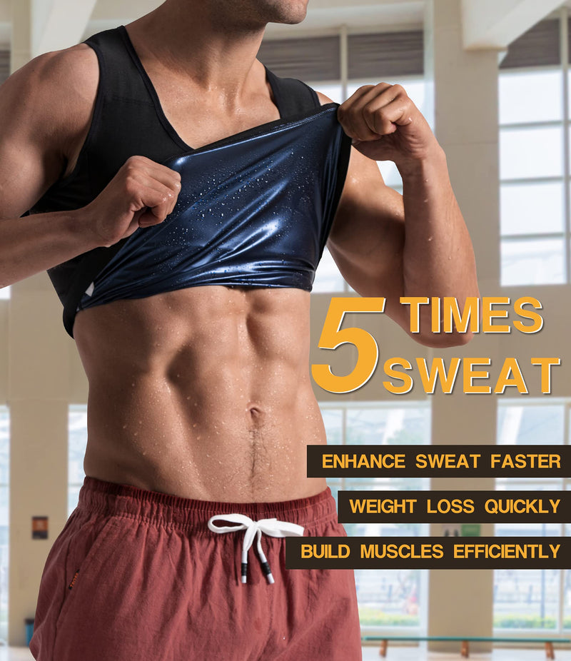 MOLLDAN Sauna Vest for Men Sweat Tank Top Pullover Workout Shirt Waist Trainer Black-silver Lining Large-X-Large - NewNest Australia