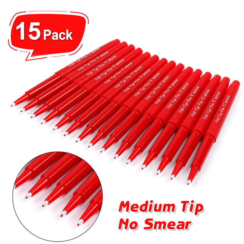 Lelix Felt Tip Pens, 15 Red Pens, 0.7mm Medium Point Felt Pens, Felt Tip Markers Pens for Journaling, Writing, Note Taking, Planner, Perfect for Art Office and School Supplies - NewNest Australia