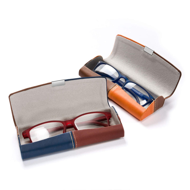 FEFI two-tone hard case glasses case in leather look blue/brown - NewNest Australia