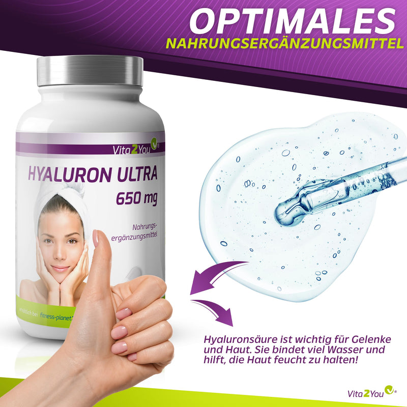 Hyaluronic Acid Ultra 650 Mg - 90 Vegan Capsules - Vegetable Fermentation - 500-700 Kda - High Dose - 3 Month Pack - No Additives - Hyaluronic - Premium Quality - NewNest Australia
