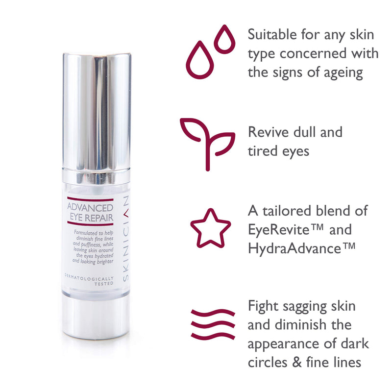 SKINICIAN Advanced Eye Cream - Eye Repair Rejuvenation to Revitalise and Brighten - Salon Professional Anti Ageing Peptide Complex for a Youthful Complexion (15ml) - NewNest Australia