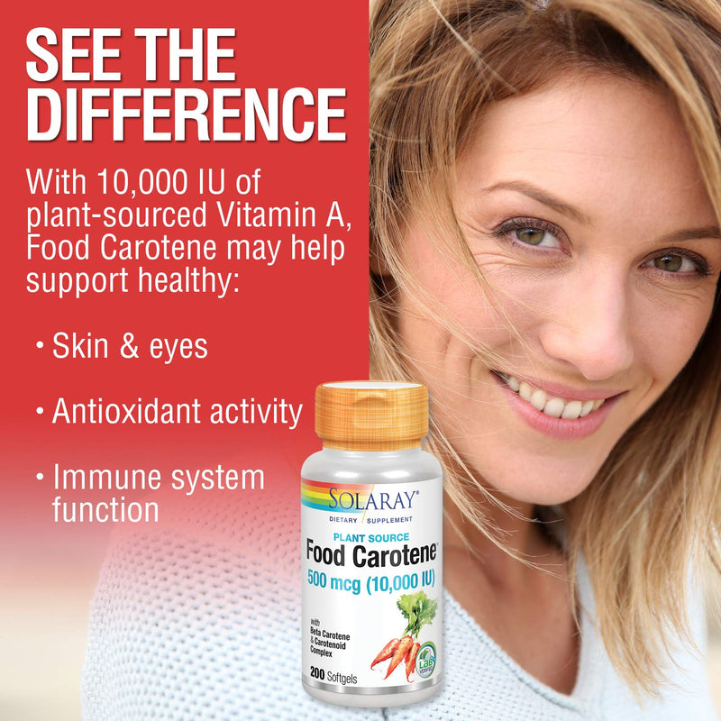 Solaray Food Carotene, Vitamin A 10000 IU | Healthy Skin, Eyes, Antioxidant & Immune Support (200 CT) 200 Count (Pack of 1) - NewNest Australia