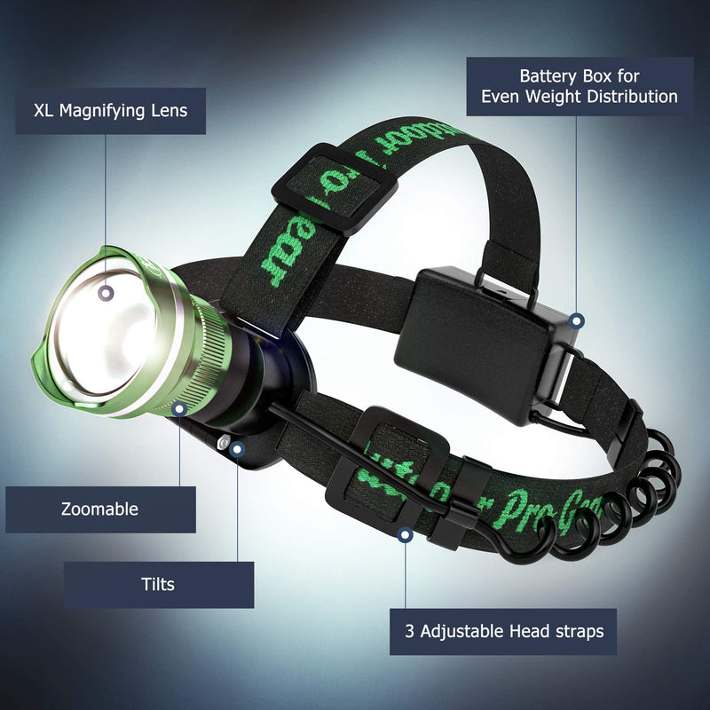 Super Bright Led Headlamp Flashlight - Zoomable Broadbeam Spot Head Lamp - For Caving Spelunking Running Hunting Hiking Camping - Construction Hard Hat Work Light - For Men and Women (Green) Nature Green - NewNest Australia