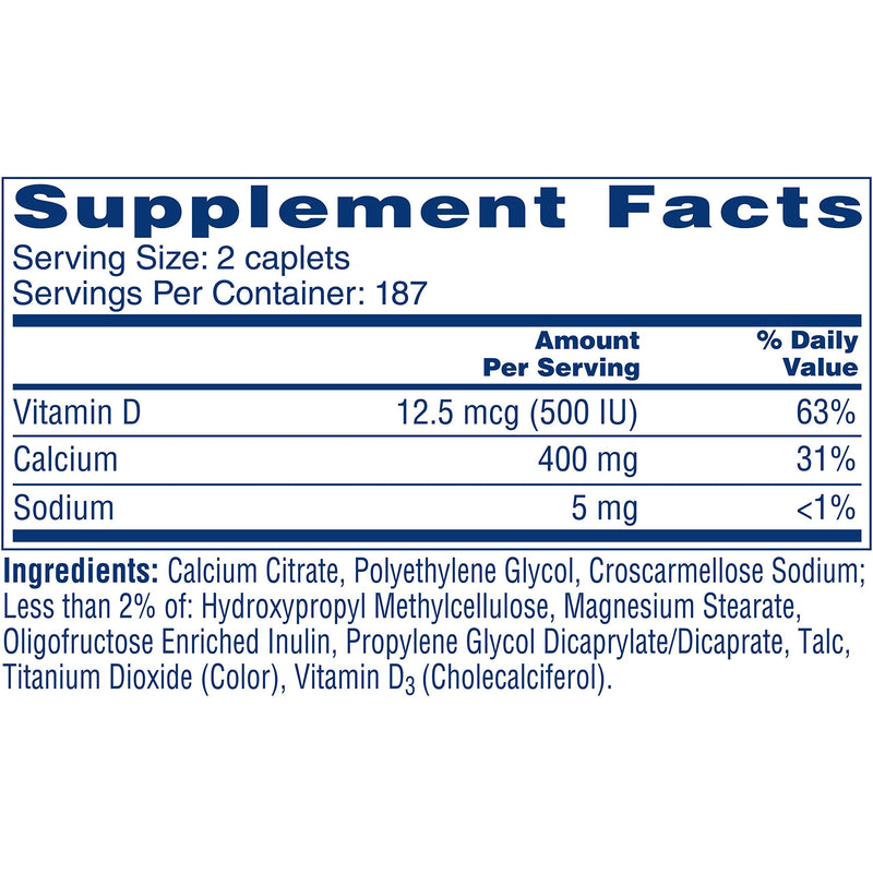 Citracal Petites, Highly Soluble, Easily Digested, 400 mg Calcium Citrate with 500 IU Vitamin D3, Bone Health Supplement for Adults, Relatively Small Easy-to-Swallow Caplets, 375 Count - NewNest Australia