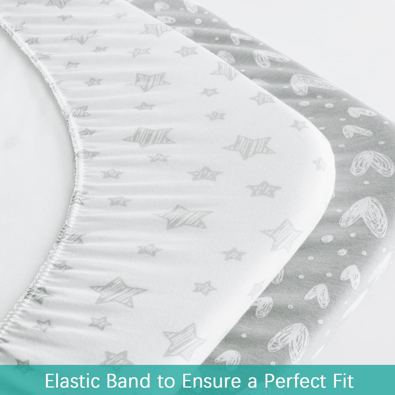 Waterproof Bassinet Sheets Fit for Hourglass, Oval Bassinet Mattress 2 Pack, 100% Organic Cotton, Ultra Soft, Unisex White Grey Star Print for Baby Bassinet Sheets 32" x 17" - NewNest Australia