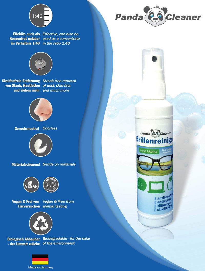 PandaCleaner glasses cleaner 50ml spray bottle | without alcohol | anti-fog | streak-free | Also suitable for displays, monitors, visors and much more (50ml spray) 50 ml (pack of 1) - NewNest Australia