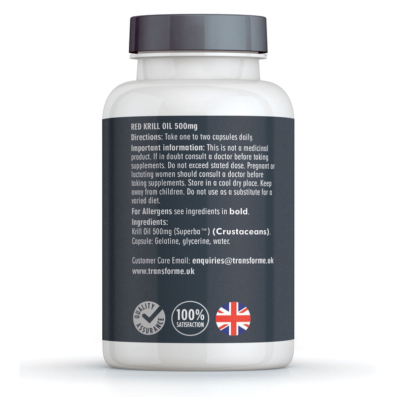 Superba Krill Oil Capsules 1000mg Serving, 60 x 500mg Softgels, High Omega 3 EPA & DHA, Pure Antarctic Red Krill Oil with Natural Astaxanthin, Gluten Free by Transforme - NewNest Australia