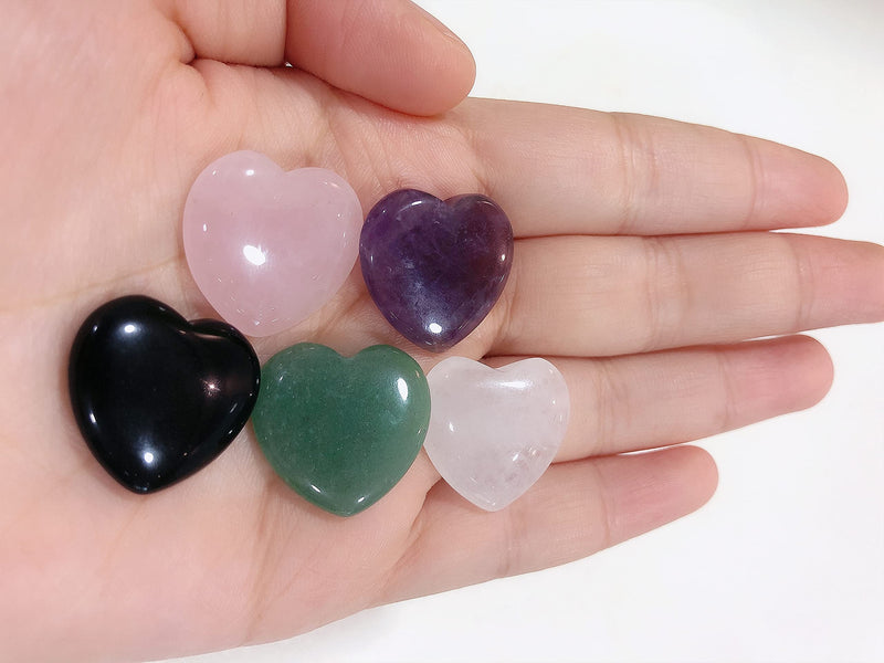 YATOJUZI 5PCS Natural Heart Healing Crystals Rose Quartz Amethyst Heart Love Stones Set Bulk Polished Pocket Palm Thumb Gemstones Chakra Reiki Balancing 5PCS-Mix Stones - NewNest Australia