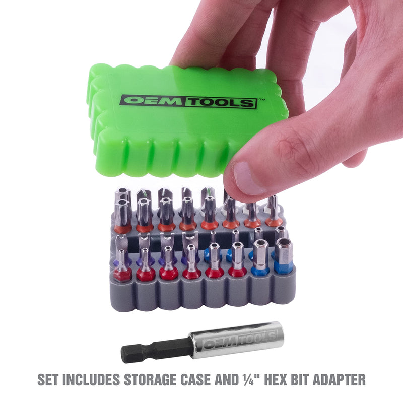 OEMTOOLS 25959 33 Piece Security Bit Set, Includes Spanner, Tri-Wing, Torq, Hex Security, and Tamper Proof Star Security Bits with 1/4 Inch Hex Bit Holder - NewNest Australia