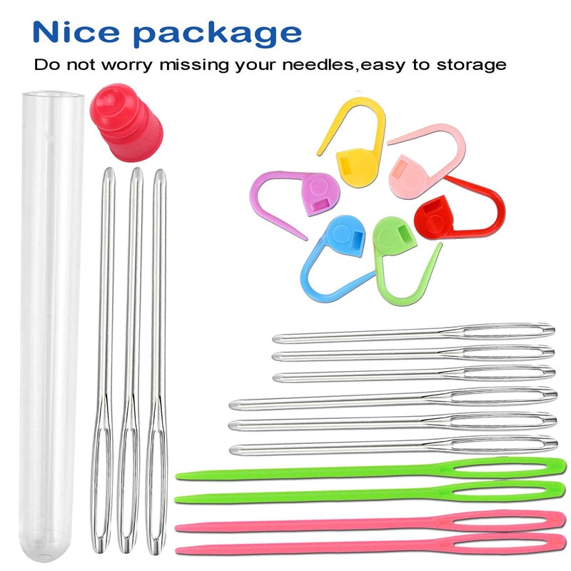 26 Pcs Sewing Knitting Kits, 9 Pcs Large-Eye Blunt Yarn Needles, 4 Pcs Plastic Weaving Needles,12 Pcs Colorful Knitting Crochet Locking Counter Stitch Needle, Suitable for Crochet Project 26 PCS - NewNest Australia