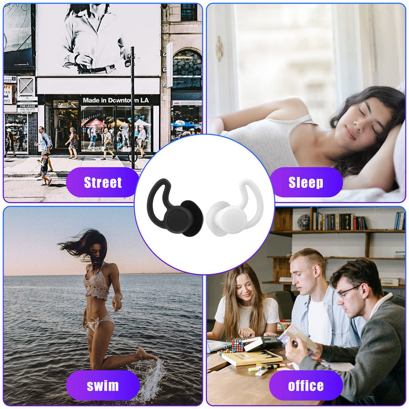 Silicone Ear Plugs, 2 Pairs Soft Ear Plugs Silicone Sleeping Reusable Waterproof Ear Plugs Ear Protection For Snoring Work Concerts Industrial Hearing Protection (Black, White) - NewNest Australia
