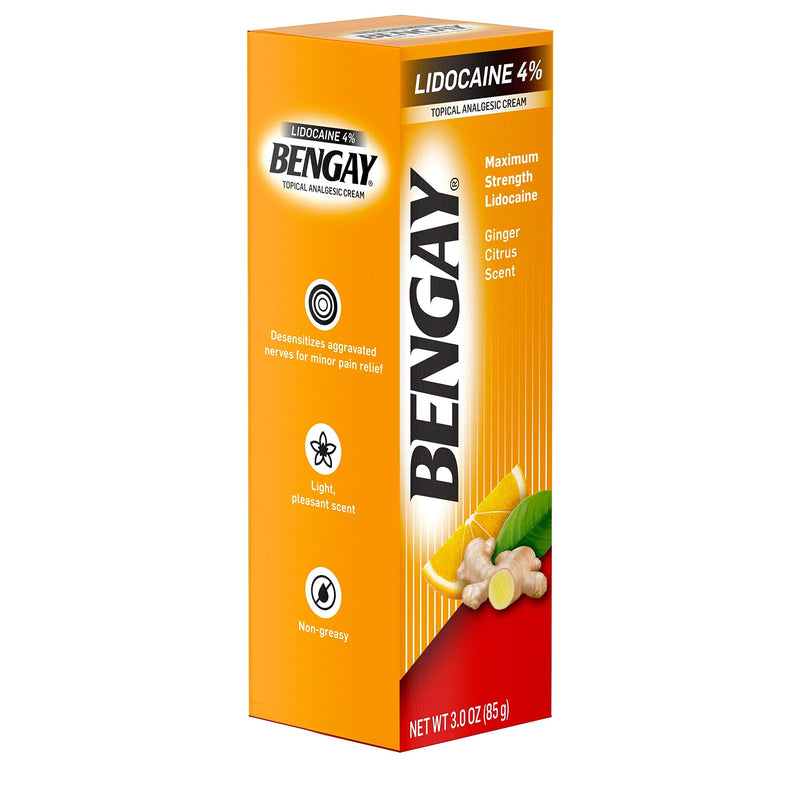 Bengay Pain Relieving Lidocaine Cream, Non-Greasy Topical Analgesic Cream with The Maximum Strength Numbing Relief of 4% Lidocaine HCl, Pleasant and Soothing Ginger Citrus Scent, 3 oz 3 Ounce (Pack of 1) - NewNest Australia