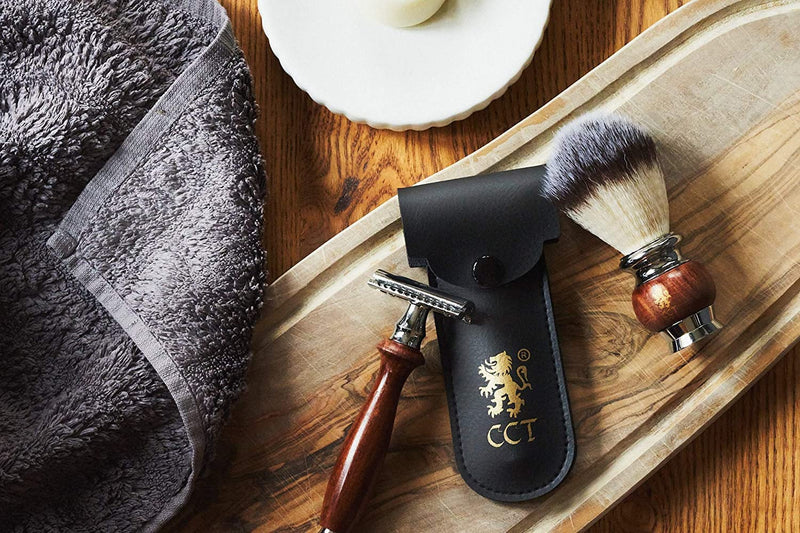 The Cambridge Cut Throat Premium Vegan Shaving Brush Made of Wood and Stainless Steel for Men - Imitation Badger Hair Shaving Brush - Great Men's Gift - NewNest Australia