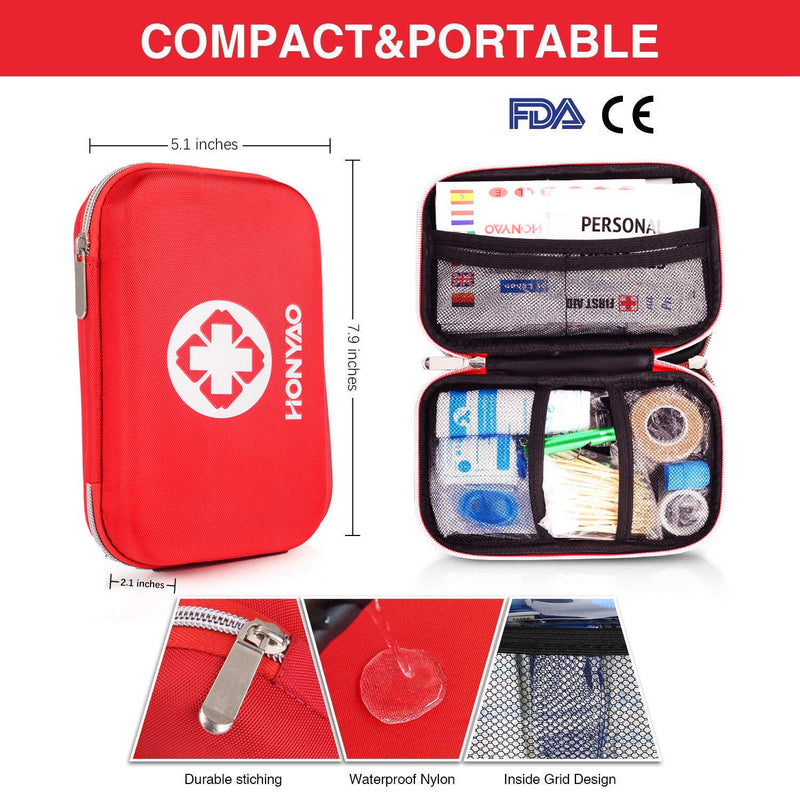 Honyao First Aid Kit, 200 Piece Compact Medical Survival Kit/Box With Lightweight Hard Case For The Car, Motorcycle, Home, Workplace, Outdoors, Camping, Hiking, Emergencies - NewNest Australia