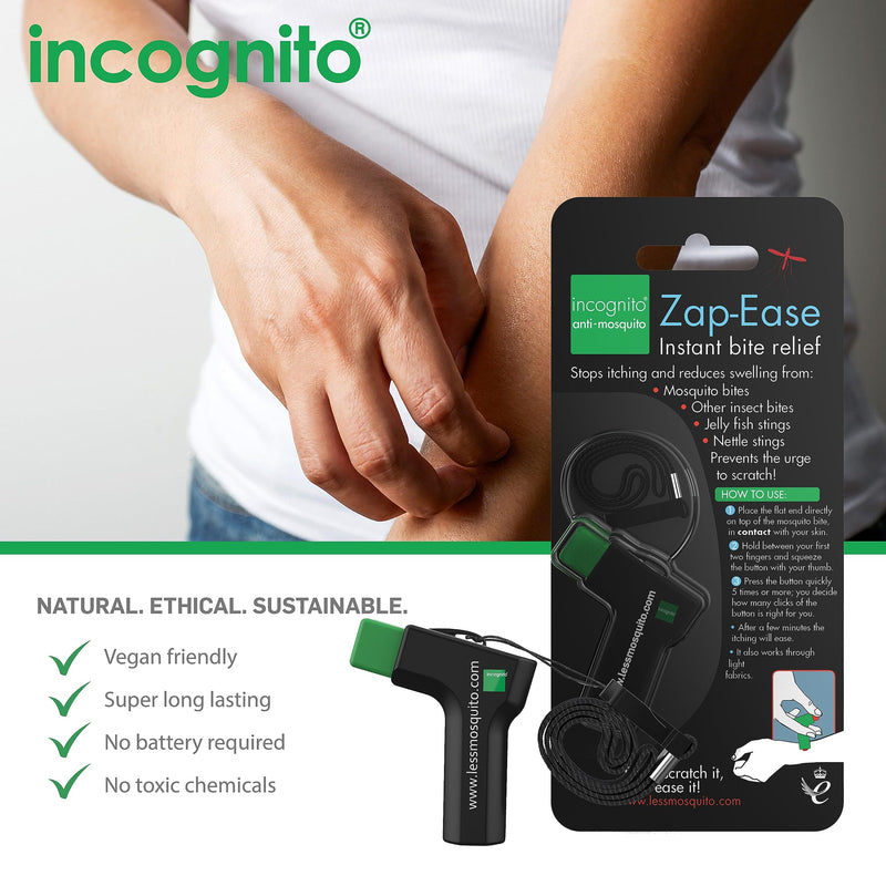 INCOGNITO Zap Ease Electronic Insect Sting & Bite Relief for Up to 1,000 Bites - Works on Mosquito, Bug & Biting Insects - That Can Be Used at Home & for Travels, Black, 25 g - NewNest Australia