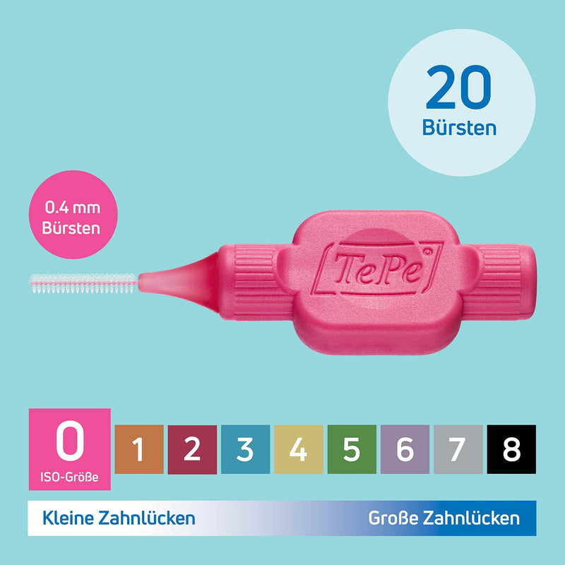 TePe interdental brush pink (ISO size 0: 0.4 mm) / 1 x 20 pieces / For easy and thorough cleaning of the spaces between teeth - NewNest Australia