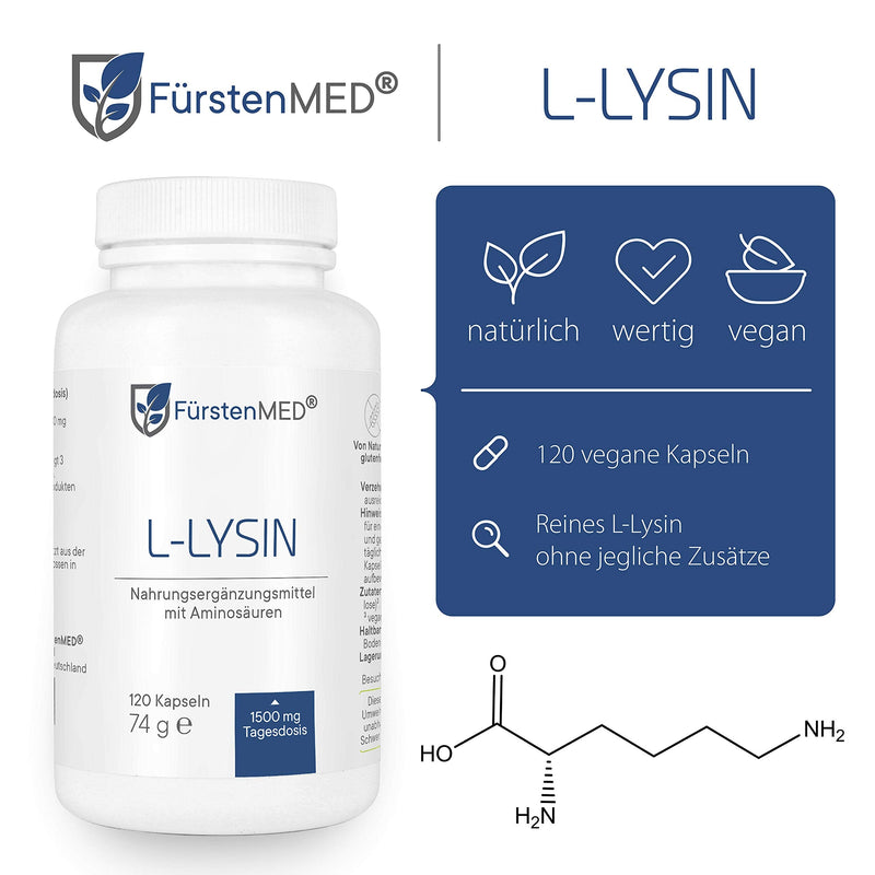 F√ºrstenmed L-Lysine Capsules - 1500 Mg L Lysine Amino Acid Lysine High Dose & Vegetable Fermented - 120 L Lysine Capsules High Dose - Vegan And No Additives - NewNest Australia