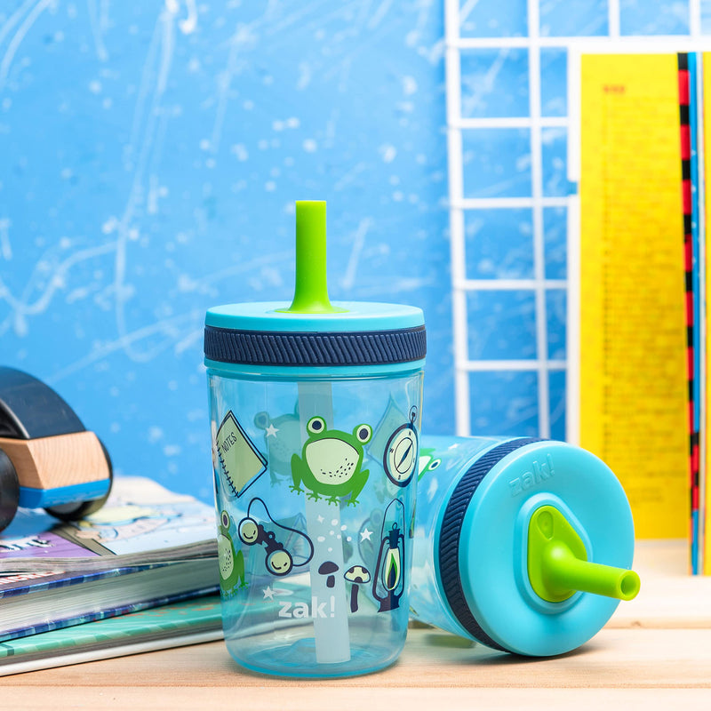 Zak Designs Kelso 15 oz Tumbler 2pc Set, ( Campout ) Non-BPA Leak-Proof Screw-On Lid with Straw Made of Durable Plastic and Silicone, Perfect Baby Cup Bundle for Kids - NewNest Australia