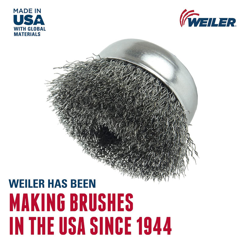 Weiler 13244 3" Crimped Wire Cup Brush, 0.014" Steel Fill, 1/2"-13 UNC Nut, Made in The USA - NewNest Australia
