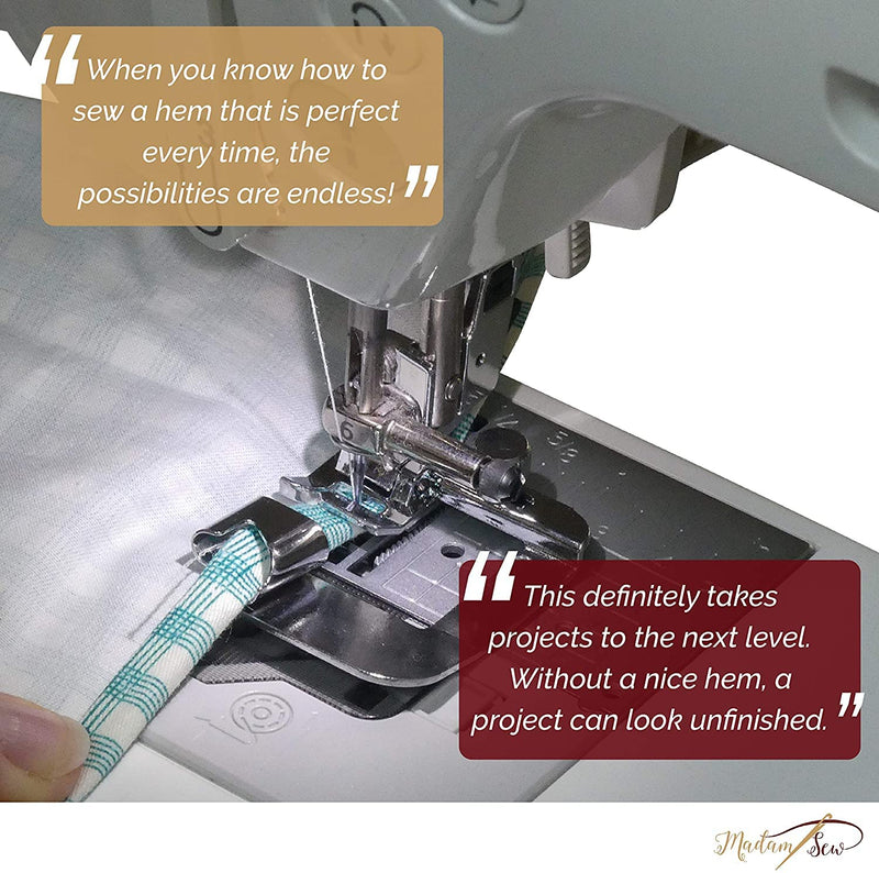 Madam Sew Rolled Hem Presser Foot Set – 3 Piece Wide Hemmer Foot Kit Includes 1/2”, 3/4" and 1” Presser Feet – Compatible with Singer, Brother, Babylock, Euro-Pro, Janome and More - NewNest Australia