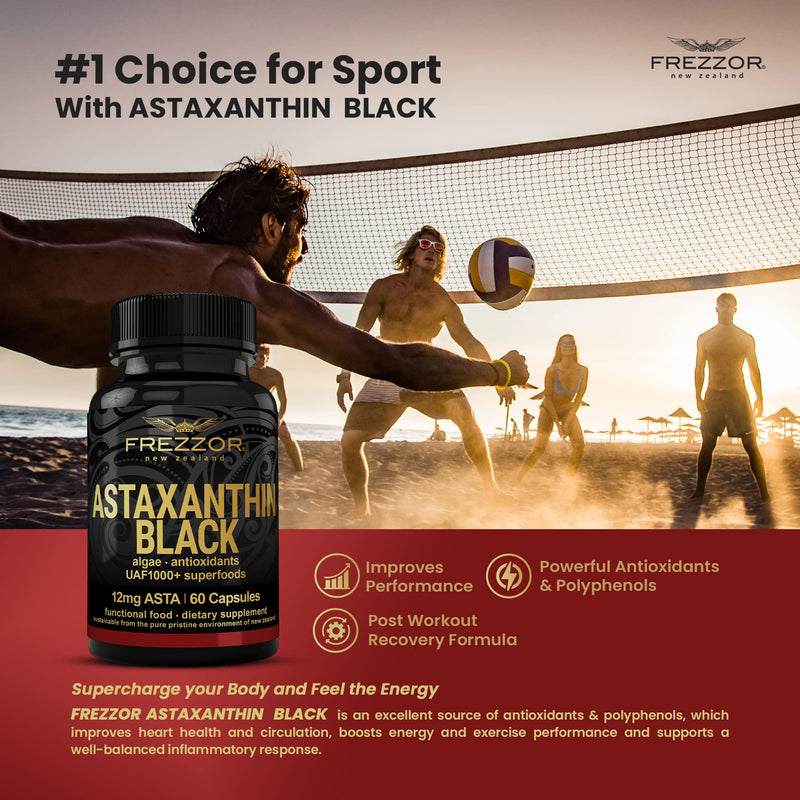 FREZZOR New Zealand Astaxanthin Black with UAF1000+, Anti-Aging, Skin, Eye, Nerve, Muscle Recovery, Cardiovascular and Immune Support Antioxidant Supplement, 12mg Astaxanthin, 30 Servings, 1 Bottle - NewNest Australia