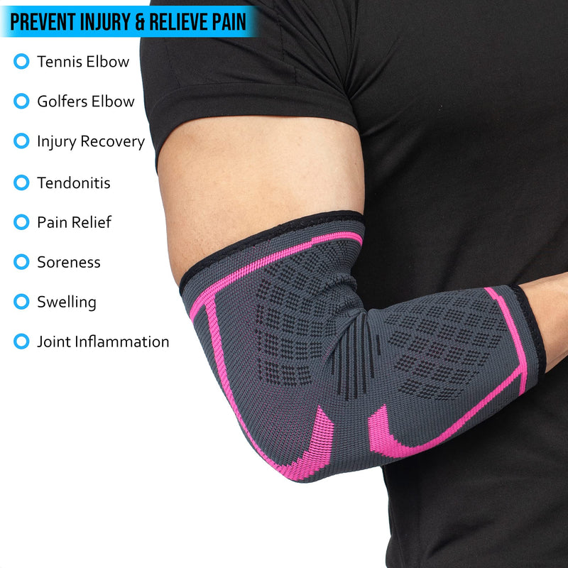 360 RELIEF - Compression Elbow Brace Sleeve for Men and Women Support | Splint, Joint Pain Relief, Tendonitis, Tennis, Golf, Workout, Weightlifting | Small, Pink with Mesh Laundry Bag | S - NewNest Australia