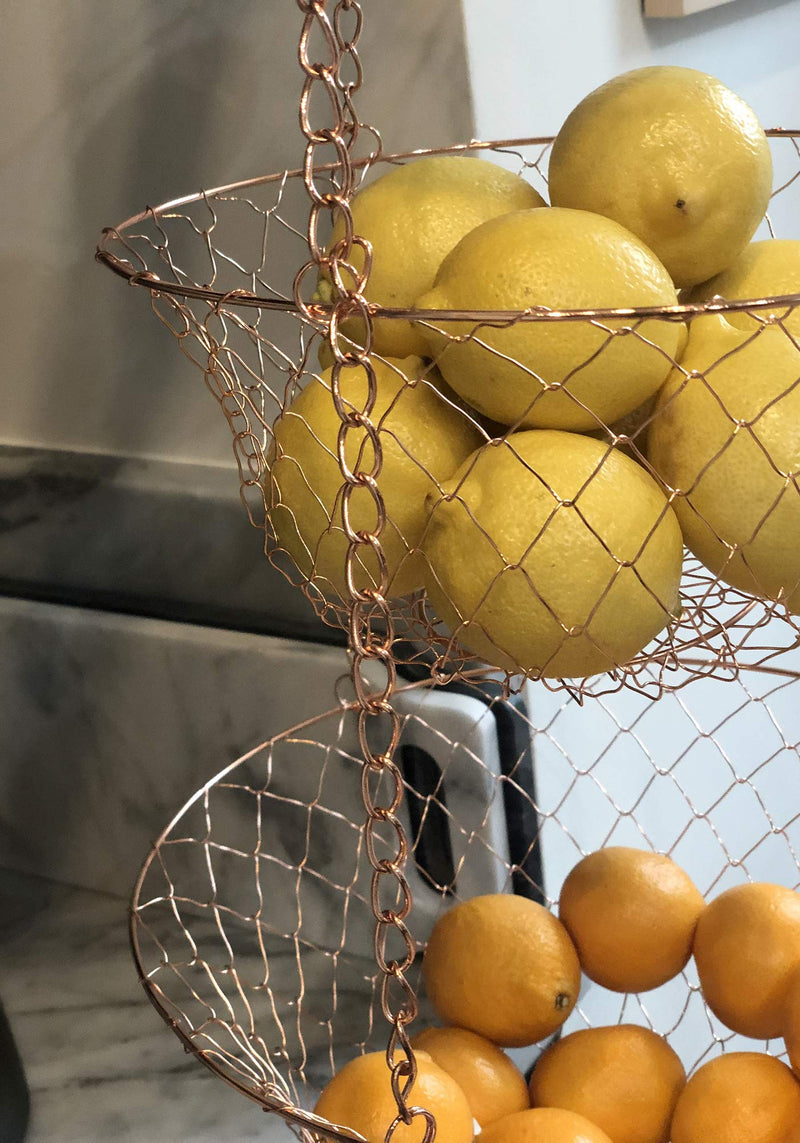 NewNest Australia - Fox Run 3-Tier Copper Kitchen Hanging Fruit Baskets, 32 Inches 