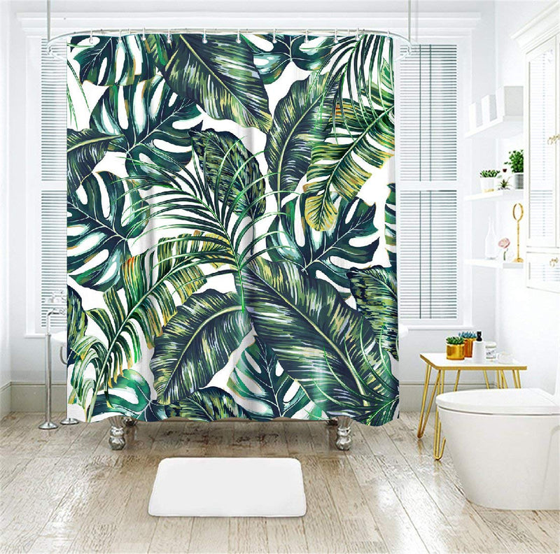 LIVILAN Monstera Shower Curtain Tropical Leaf Fabric Bathroom Curtains Set with Hooks Green Summer Bathroom Decor Machine Washable 72X72 Inches 72"x72" - NewNest Australia