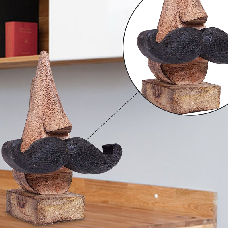 NewNest Australia - IndiaBigShop Wooden Hand Carved Classic Sheesham Nose-Shaped 6 Inch Eyeglass Spectacle Holder with Black Mustache Perfect Look 