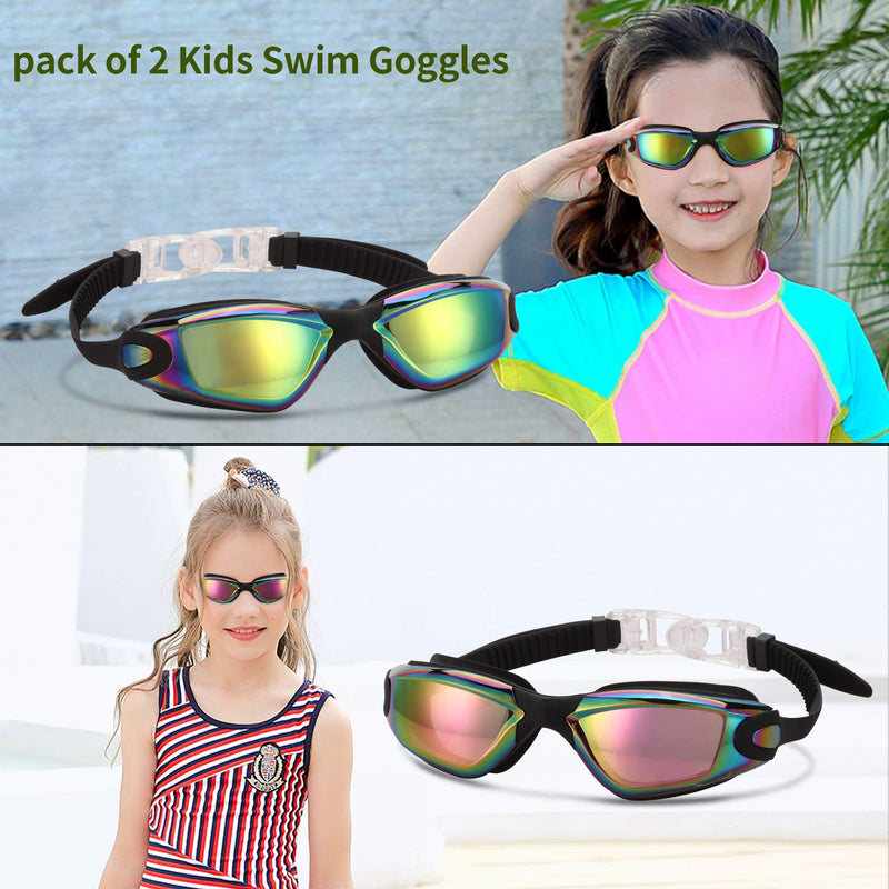 Romoc 2 Pack Kids Swimming Goggles,No Leaking,Anti Fog,UV Protection Swim Glasses Water Goggles Black+black - NewNest Australia