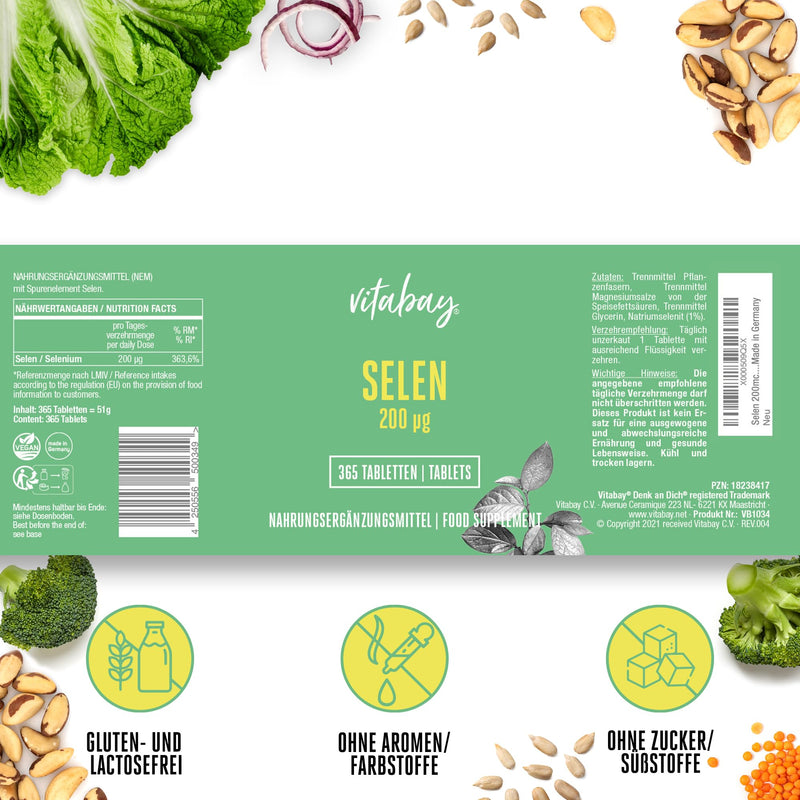 Vitabay Selenium High Dose 200Mg Vegan - 365 Selenium 200¬µg Tablets Selenium Complex Vegan - Selenium 200 Mcg Capsules High Dose Selenium Selenite - Laboratory Tested & Made From High Quality Raw Materials 365 Pieces (Pack Of 1) - NewNest Australia