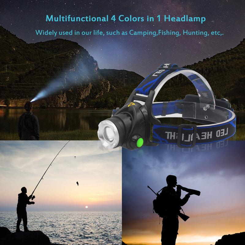 4 in 1 Multicolor Headlamp 800 Lumen Zoomable One Mode White Red Green Blue Light, Hunting Headlight - NewNest Australia
