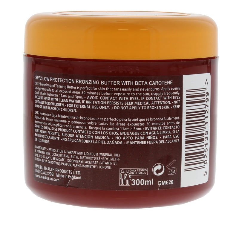 Malibu Fast Tanning Water Resistant SPF 2 Bronzing Body Butter with Beta Carotene, 300ml - NewNest Australia