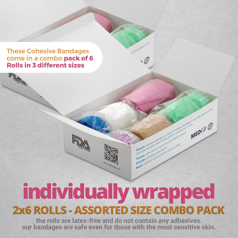 Self Adhesive Cohesive Tape Rolls - Pack Of 12-2.5 Cm, 2 Inch, 3 Inch X 1.5 M Self Adhesive Bandage Rolls And Sports Bandage For Ankle, Wrist, Sprains And Swelling - NewNest Australia