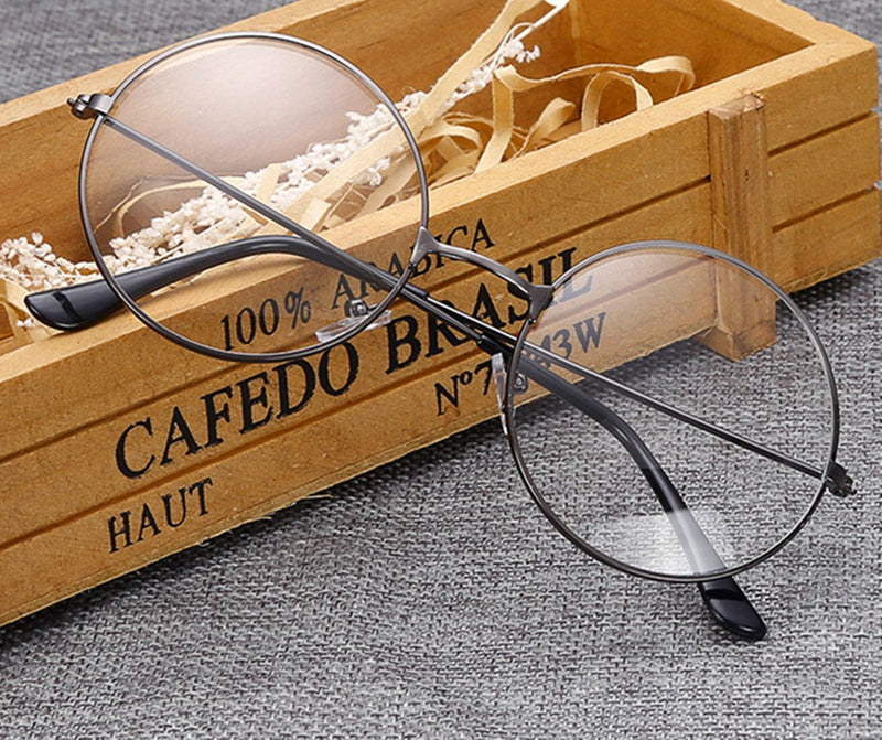 TRIXES glasses with round lenses - Beatles retro sixties style clear glass lenses - round glasses as a costume addition, cosplay, retro parties, geek glasses accessories for dressing - classic vintage silver - NewNest Australia