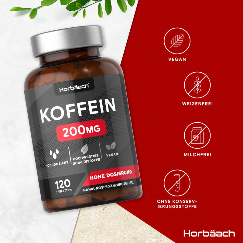 Caffeine tablets 200mg high dose | 120 Vegan Caffeine Pills | by Horbaach - NewNest Australia