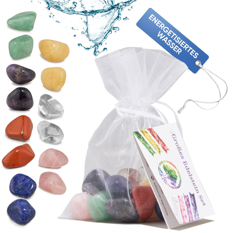 PURAJA Large waterstone mixture | 100% natural tumbled stones | Healing stone set with the 7 most popular chakra stones | 300g gemstones | Premium water stones for water treatment 300 g (pack of 1) - NewNest Australia