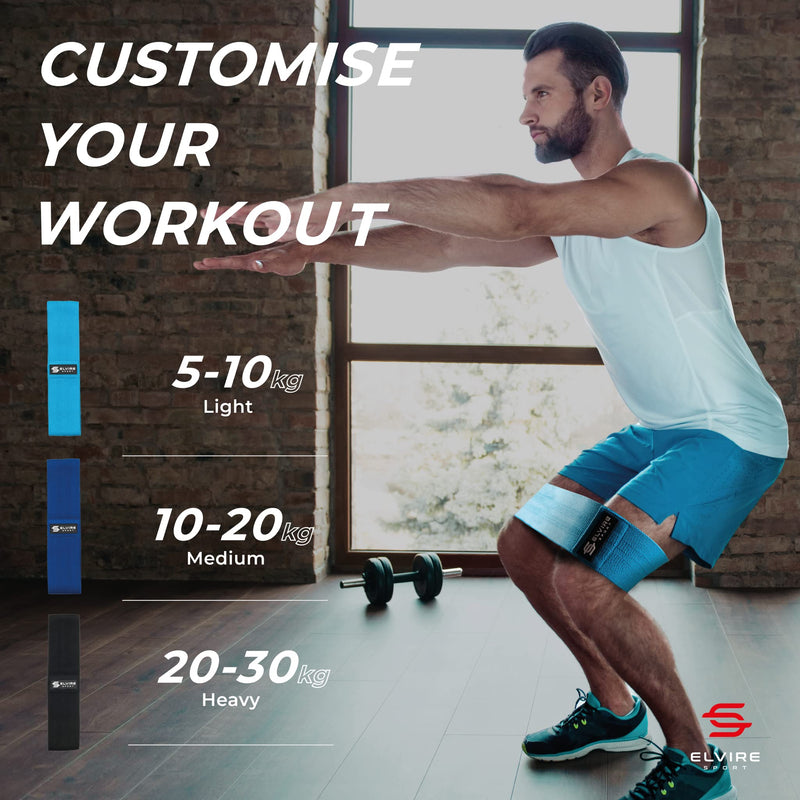 ELVIRE Fabric Resistance Bands for Working Out | Exercise Bands Resistance Bands Set of 3 | Booty Bands for Women Workout Bands Resistance Loops | Leg Bands for Working Out Glute Bands, Squat Bands Short Blue & Black - NewNest Australia