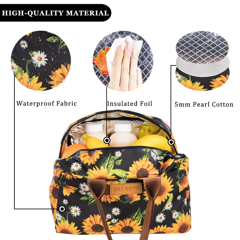 NewNest Australia - Insulated Lunch Bags for Women Cooler Tote Bag with Front Pocket Lunch Box Reusable Lunch Bag for Men Adults Girls Work School Picnic - Sunflower Sunflowers 