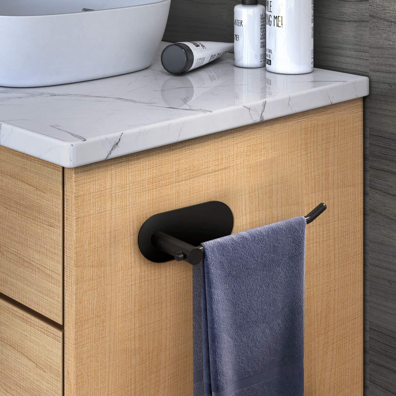 VAEHOLD Hand Towel Holder for Bathroom Wall Mounted, Black Towel Rack Self Adhesive Towel Ring Hanger Towel for Kitchen No Drilling - SUS 304 Stainless Steel Brushed - NewNest Australia