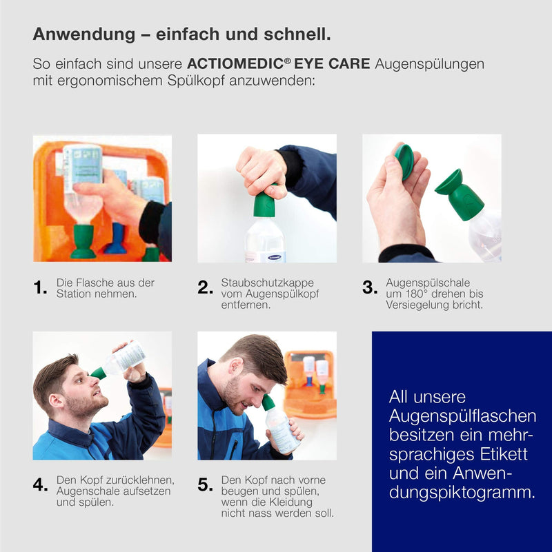Actiomedic Eye Wash With Sodium Chloride Solution 0.9% In Single Box, Sterile Eye Cleaner For Work, Eye Wash Bottle With Saline Solution, First Aid With Ergonomic Dish Head, 500 Ml - NewNest Australia